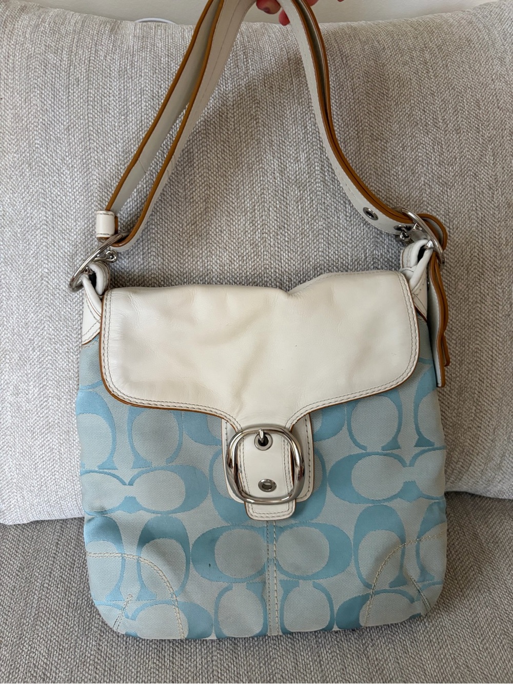 Coach Blue and Cream Signature Canvas Shoulder Bag